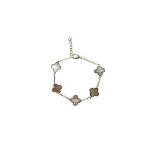 Gold Tone Pearl Like Five Motif Clover Chain Bracelet Small Wrist